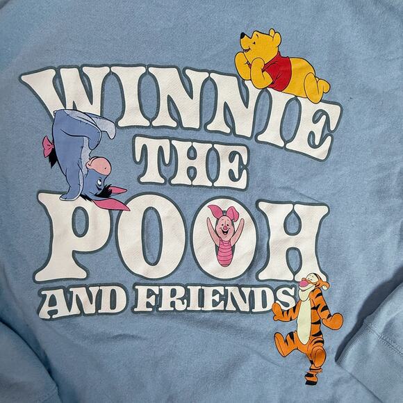 Disney Winnie the Pooh Hoodie Blue S Friends Graphic Pullover Sweatshirt Cute - Picture 4 of 7